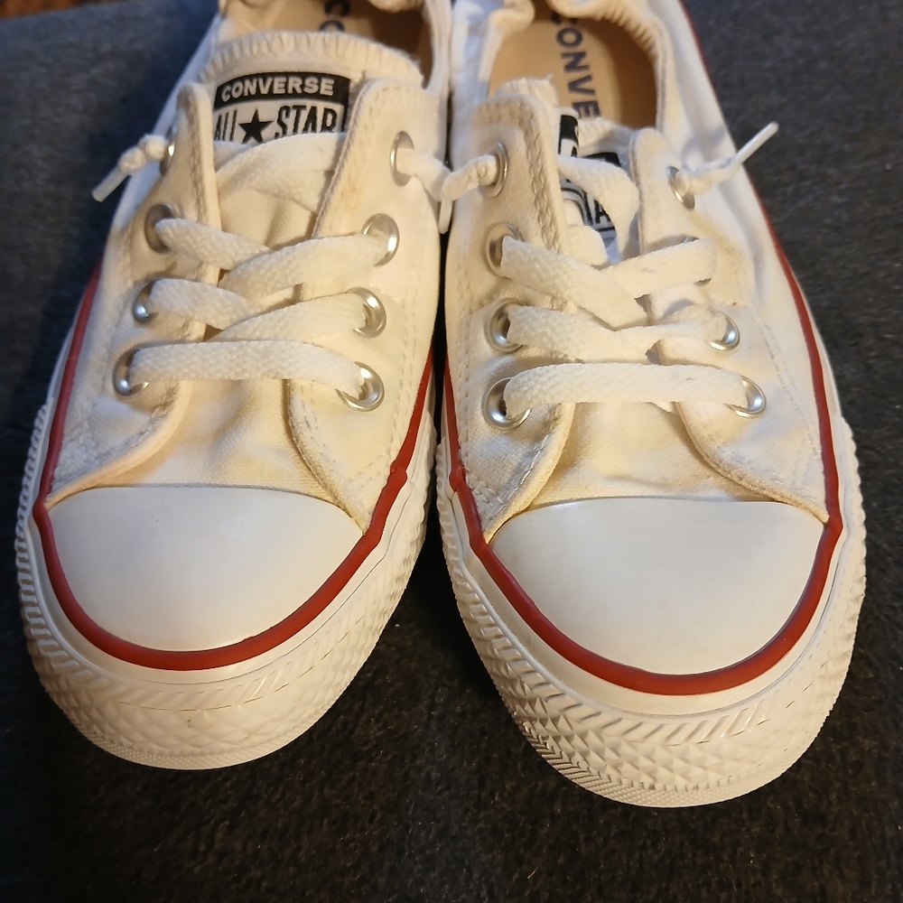 Converse White Canvas Low Top Sneakers with Red Stripe